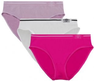 Umbro Women's Seamless Bikini Panties 3 Pack - Fuchsia/Lavender Assorted - This 3 Pack seamless Bikinis From Umbro  is made from lightweight 92% Nylon/8% Elastane fabric that's super soft and comfortable and provides anti-odor and Breathability that moves moisture away from the body and QUICK DRY moisture control technology ensures fast drying, Four-Way Stretch conforms to the body for excellent support, plus the Seamless-style underwear to ensure Comfort While minimizing visible panty lines. This economical 3-pack is a smart investment for any woman's active attire collection.