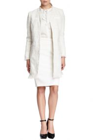 Vertigo Paris Tweed Fringe Boucle Coat - Ivory