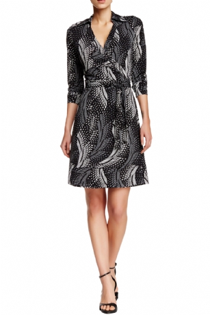 Vertigo Paris Women's Printed Long Sleeve Wrap Dress - Window Pane -  There's nothing quite as versatile as this Vertigo Paris Printed Wrap Dress. Made out of comfortable poly spandex fabric. Featuring wrap front with attached self tie belt, long sleeves, surplice neckline, spread collar and allover printed pattern. Approx. 37.5" in from shoulder to hem.Lightweight and soft to the touch, It will see you through the work day with class and comfort. Vertigo Paris Designed in Los Angeles - Vertigo's product line includes every lady's wardrobe staples including dresses, tops, trousers, skirts and handbags, the brand that presents the feminine yet modern and clean-out collection without breaking the bank!