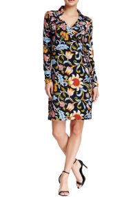 Vertigo Paris Women's Printed Long Sleeve Wrap Dress - Woodblock