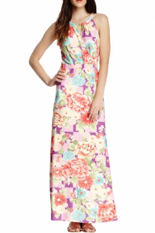 Vertigo Paris Women's Floral Print Halter Maxi Dress - Origami Festival -  There's nothing quite as versatile as this Vertigo Paris Floral Print Halter Maxi Dress. Made out of comfortable poly spandex fabric. Featuring allover printed pattern, elasticized waist, sleeveless, surplice halter neckline with metal clasp closure. Approx. 58" in from shoulder to hem.Lightweight and soft to the touch, This unique piece is just the thing to refresh your wardrobe. Vertigo Paris Designed in Los Angeles - Vertigo's product line includes every lady's wardrobe staples including dresses, tops, trousers, skirts and handbags, the brand that presents the feminine yet modern and clean-out collection without breaking the bank!