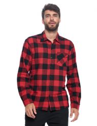 Ashford & Brooks Mens Flannel Button Down Plaid Long Sleeve Casual Shirt - Red Buffalo Check