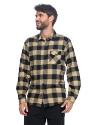 Ashford & Brooks Mens Flannel Button Down Plaid Long Sleeve Casual Shirt - Tan/Black Buffalo Check