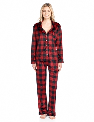 Ashford & Brooks Women's Minky Micro Fleece Button Up Pajama Set - Red Buffalo Check - This Ashford & Brooks Women's Luxurious Long Sleeve Pajama Set is made out of durable ultra-soft 100% Polyester mink fleece fabric. It'll keep you cozy, warm, and comfortable during the cold winter days yet stylish at the same time. Pj's features; Notch collar Sleep Shirt with full button down closure, long sleeves, approx. 25.5" from shoulder to hem, chest slip pocket, printed patterns with contrast color piping. Pajama pants with elasticized waist for easy pull on and added comfort, side seam pockets, approx. 30" inseam 11" rise, contrast color trim and drawstring bow tie closure. This Two piece comfort sleepwear PJ set offers a roomy relaxed fit perfect for sleeping or lounging around. Soft to touch feels great against skin, you will not want to get them off! Comes in Beautifully Gift Wrapped packaging.