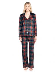 Ashford & Brooks Women's Minky Micro Fleece Button Up Pajama Set - Black Stewart
