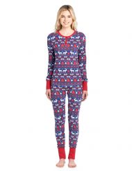 Ashford & Brooks Women's Printed Thermal Waffle Knit PJ Set - Navy/Ivory Fair Isle