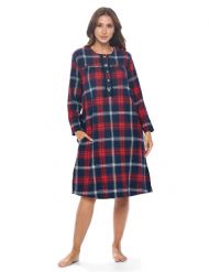 Ashford & Brooks Women's Flannel Plaid Long Sleeve Nightgown - Red Navy Plaid