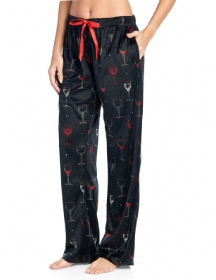 Ashford & Brooks Women's Plush Mink Fleece Pajama Sleep Pants - Black Wine - These Womens Classic Micro Minky Fleece Pajama Bottoms Sleepwear Pants from Ashford & Brooks is made from a lightweight soft premium 100% Polyester fabric. Exceptionally lightweight Designed to keep you Cozy and warm during the cold winter days. Wear it as a layering piece, at home, lazy around the house or to sleep in comfort! The Pj bottom Pant features; Comfortable covered inner elastic waistband for a more custom fit with self-tie drawstring, two side seam pockets, approx. 30" Inseam length. A Loose and roomy relaxed fit to ensure maximum comfort and plenty of room to ease while lounging and sleeping, Fun cute prints and patterns. The perfect Nightwear Pjs Christmas holiday or birthday gift set for any special woman in your life and special friend you love. Check out our matching mens collection