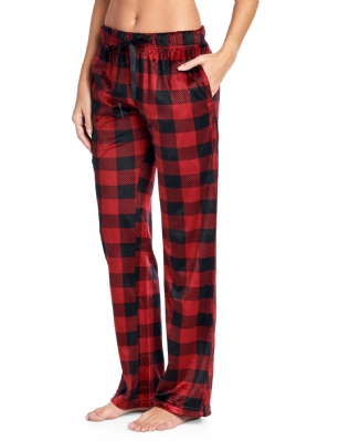 Ashford & Brooks Women's Plush Mink Fleece Pajama Sleep Pants - Red Buffalo Check - These Womens Classic Micro Minky Fleece Pajama Bottoms Sleepwear Pants from Ashford & Brooks is made from a lightweight soft premium 100% Polyester fabric. Exceptionally lightweight Designed to keep you Cozy and warm during the cold winter days. Wear it as a layering piece, at home, lazy around the house or to sleep in comfort! The Pj bottom Pant features; Comfortable covered inner elastic waistband for a more custom fit with self-tie drawstring, two side seam pockets, approx. 30" Inseam length. A Loose and roomy relaxed fit to ensure maximum comfort and plenty of room to ease while lounging and sleeping, Fun cute prints and patterns. The perfect Nightwear Pjs Christmas holiday or birthday gift set for any special woman in your life and special friend you love. Check out our matching mens collection