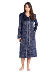 Ashford & Brooks Women's Long Zip Up Mink Fleece Lounger Robe - Pink Navy Paisley