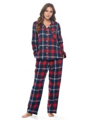 Ashford & Brooks Women's Flannel Plaid Pajamas Long Pj Set - Red Navy Plaid
