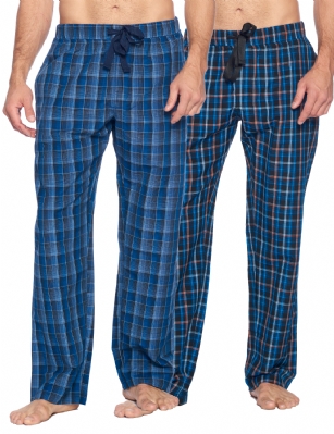 Ashford & Brooks Mens Woven 2 Pack Sleep Pants - Blue/Grey - Black/Blue/Plaid - Hey guys, are you looking for a stylish, comfortable pair of pajama pants that you can lounge around in and wear to bed? Have you purchased mens clothing online before but were disappointed in the quality or fit and found that the images did not accurately portray the style? These sleeping pants are ideal for men that want to lounge and sleep in total comfort and need an upgrade over their old, tacky sweatpants. This masculine sleepwear is an excellent gift idea for Christmas, Hanukkah, Birthdays, Anniversaries, Fathers Day, Valentines Day, and more! Product Features: Made from a luxurious, shrink-resistant 60% cotton/40% polyester blend Yard-dyed CVC fabric will hold its color and shape for years Soft, comfortable fabric suitable for all the seasons Perfect roomy fit - not too baggy or too tight, the pants fit just right Fashionable contrast drawstring ribbon give them a sharper look Roomy pockets comfortably hold a cellphone and other essentials Always accurate sizing and unparalleled quality Matching Womens Collection so you can match with your significant other The cotton pajamas are the perfect fit, not too tight or baggy. Theyre available in a variety of sleek designs and sizes (ranging from Small to XX-Large). Theres sure to be one for every man. Getting to Know Ashford & Brooks! Ashford & Brooks prides itself on creating fashionable, high-quality sleepwear and loungewear for women, men, and kids. Their dedicated in-house team of designers creates clothes and accessories that are trendy and ultra-comfy. Theyre breaking the mold when it comes to functional sleepwear and loungewear.