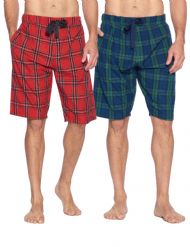 Ashford & Brooks Mens Woven 2 Pack Sleep Shorts Jam  - Red/Black Stewart - Green Blackwatch