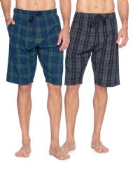 Ashford & Brooks Mens Woven 2 Pack Sleep Shorts Jam  - Black/Grey/White - Green Blackwatch