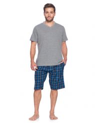 Ashford & Brooks Men's Woven Short Sleeve Jersey Top & Pajama Shorts Set - Black/Blue/Plaid