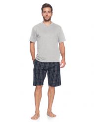 Ashford & Brooks Men's Woven Short Sleeve Jersey Top & Pajama Shorts Set - Black/Grey/White
