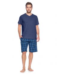 Ashford & Brooks Men's Woven Short Sleeve Jersey Top & Pajama Shorts Set - Blue/Grey