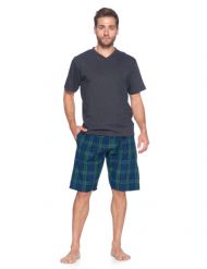 Ashford & Brooks Men's Woven Short Sleeve Jersey Top & Pajama Shorts Set - Green Blackwatch
