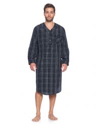 Ashford & Brooks Mens Woven Long Sleep Shirt Nightshirt - Black/Grey/White