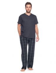 Ashford & Brooks Men's Woven Short Sleeve Jersey Top & Pajama Pants Set - Black/Grey/White