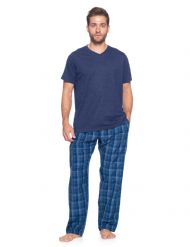 Ashford & Brooks Men's Woven Short Sleeve Jersey Top & Pajama Pants Set - Blue/Grey