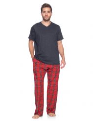 Ashford & Brooks Men's Woven Short Sleeve Jersey Top & Pajama Pants Set - Red/Black Stewart