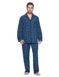 Ashford & Brooks Mens Woven Pajamas Long Pj Set  - Black/Blue/Plaid