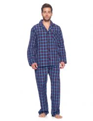 Ashford & Brooks Mens Woven Pajamas Long Pj Set  - Blue/Burgundy