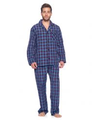 Ashford & Brooks Mens Woven Pajamas Long Pj Set  - Blue/Burgundy