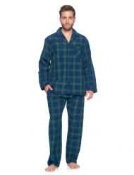 Ashford & Brooks Mens Woven Pajamas Long Pj Set  - Green Blackwatch