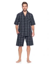 Ashford & Brooks Mens Woven Short Sleeve Pajama Shorts Set  - Black/Grey/White