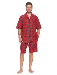 Ashford & Brooks Mens Woven Short Sleeve Pajama Shorts Set  - Red/Black Stewart