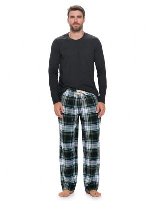 Ashford & Brooks Mens Long-Sleeve Top Flannel Pants Pajama Sleepwear Set - Green Blackwatch Plaid - This Luxurious Cozy Ashford & Brooks mans Long Sleeve Sleep Shirt and flannel pajama sleep pants Gift Set is Designed with a roomy relaxed fit. The Sleep Tee shirt is made of durable ultra-soft Combed 60%Cotton/40 %Poly. Sleep Pant is made of 55% Cotton /45% Polyester fabric. The flannel Fabric blend is designed to give you that super soft and touch, at the same time prevent excessive shrinkage unlike the 100% Cotton Flannel fabric. It'll keep you warm and comfortable during the cold winter days yet stylish at the same time. The mens Pj's 2pc set features; Pull over Crew Neckline, Long sleeves with ribbed cuffs. Flannel Pajama sleep pant features; Elasticized waist and drawstring bow tie closure for easy pull on for optimal comfort, concealed open fly, 2 side seam pockets and approx. 31" inseam. This Two-piece comfort sleepwear PJ set is perfect for sleeping or lounging around the House. Soft to touch feels great against skin, you will not want to get them off! Comes Gift Ready in Beautifully Gift-Wrapped packaging. 