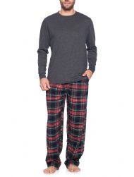 Ashford & Brooks Mens Long-Sleeve Top Flannel Pants Pajama Sleepwear Set - Black Stewart