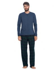 Ashford & Brooks Mens Long-Sleeve Top Flannel Pants Pajama Sleepwear Set - Navy Blackwatch Plaid