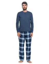 Ashford & Brooks Mens Long-Sleeve Top Flannel Pants Pajama Sleepwear Set - Navy/White Blue plaid