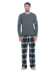 Ashford & Brooks Mens Long-Sleeve Top Flannel Pants Pajama Sleepwear Set - Grey Plaid