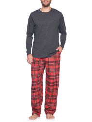 Ashford & Brooks Mens Long-Sleeve Top Flannel Pants Pajama Sleepwear Set - Red Stewart