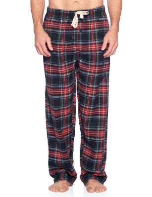 Ashford & Brooks Mens Super Soft Flannel Plaid Pajama Sleep Pants - Black Stewart Plaid - This Ashford & Brooks Premium mens Luxurious Cozy Flannel plaid pajama sleep pants is made from durable ultra-soft 55% Cotton /45% Polyester fabric. Designed with a roomy relaxed fit. The Fabric blend is designed to give you that soft and warm touch, at the same time prevent excessive shrinkage unlike the 100% Cotton Flannel fabric. It'll keep you warm and comfortable during the cold winter days yet stylish at the same time. The mens Flannel Pajama sleep lounge bottoms features; Elasticized waist and drawstring bow tie closure for easy pull on and added comfort, concealed open fly and 2 side seam pockets, approx. 31" inseam. This comfort sleepwear PJ sleep bottom jammies available in regular and plus sizes, small up to 4X Large, is perfect for sleeping or lounging around the House. Soft to touch feels great against skin, you will not want to get them off! Makes a great Holiday gift or for any occasion. 