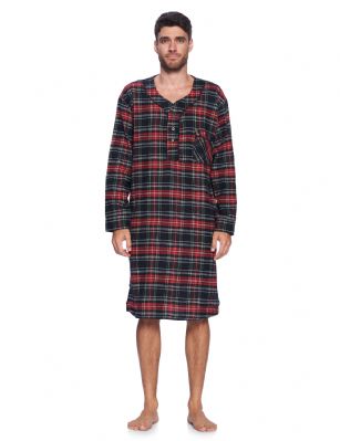Ashford & Brooks Mens Flannel Plaid Long Sleep Shirt Henley Nightshirt - Black Stewart - This Ashford & Brooks Luxurious Cozy Long Sleeve Classic Flannel Long nightgown sleepshirt for men is made from durable ultra-soft 55% Cotton /45% Polyester fabric. The Fabric blend is designed to give you that soft and warm touch that feels great against skin, at the same time prevent excessive shrinkage unlike the 100% Cotton Flannel fabric. It'll keep you warm and comfortable during the cold winter days yet stylish at the same time. Designed with a roomy relaxed fit making it very easy to put on and take off. This mens flannel kaftan Gown features; Long Sleeve V Neck Collar Sleep Shirt with 3 button-down closure, 1 chest slip pocket, Plaid patterns with piping. approx. 46" Shoulder to hem. This mens comfort sleepwear Gown is perfect for sleeping and lounging around the House, or as a hospital gown and for surgery recovery. Makes a great gift present for dad, husband, brother for Holiday, Christmas, Birthday or for any occasion. 