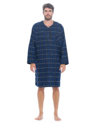 Ashford & Brooks Mens Flannel Plaid Long Sleep Shirt Henley Nightshirt - Navy Black White - This Ashford & Brooks Luxurious Cozy Long Sleeve Classic Flannel Long nightgown sleepshirt for men is made from durable ultra-soft 55% Cotton /45% Polyester fabric. The Fabric blend is designed to give you that soft and warm touch that feels great against skin, at the same time prevent excessive shrinkage unlike the 100% Cotton Flannel fabric. It'll keep you warm and comfortable during the cold winter days yet stylish at the same time. Designed with a roomy relaxed fit making it very easy to put on and take off. This mens flannel kaftan Gown features; Long Sleeve V Neck Collar Sleep Shirt with 3 button-down closure, 1 chest slip pocket, Plaid patterns with piping. approx. 46" Shoulder to hem. This mens comfort sleepwear Gown is perfect for sleeping and lounging around the House, or as a hospital gown and for surgery recovery. Makes a great gift present for dad, husband, brother for Holiday, Christmas, Birthday or for any occasion. 