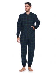 Ashford & Brooks Mens Flannel Hooded One Piece Pajama Union Jumpsuit - Blackwatch Plaid