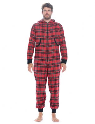 Ashford & Brooks Mens Flannel Hooded One Piece Pajama Union Jumpsuit - Red Stewart Plaid - This Ashford & Brooks mens Luxurious Mens Long Sleeve zip up One Piece hooded Union Suit Pajama is made from durable ultra-soft 55% Cotton /45% Polyester fabric. Designed with a roomy relaxed fit. The Fabric blend is designed to give you that Super soft and warm feel to the touch, at the same time prevent excessive shrinkage unlike the 100% Cotton Flannel fabric. This One-piece pjs features; Easy front zipper closure, long sleeves with ribbed cuffs, attached hoody with Cotton lining, 2 Front kangaroo pockets, approx. 64" inch length, beautiful Plaid patterns, This Zip Up Union Suit Pajama Lounger is perfect for sleeping or lounging around the house. It'll keep you cozy, warm, and comfortable during the cold winter days, you will not want to get them off! A great holiday Gift for him or any other occasion, Comes in Beautifully Gift-Wrapped packaging. 
