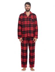 Ashford & Brooks Mens Flannel Plaid Pajamas Long Pj Set - Red Black Tartan