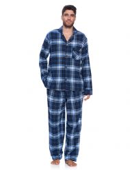 Ashford & Brooks Mens Flannel Plaid Pajamas Long Pj Set - Navy White Blue Plaid