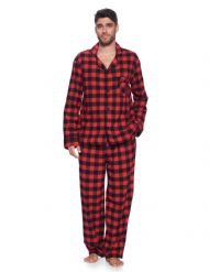 Ashford & Brooks Mens Flannel Plaid Pajamas Long Pj Set - Red Buffalo Check