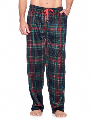 Ashford & Brooks Men's Mink Fleece Sleep Lounge Pajama Pants - Black Stewart Plaid - These Men's Classic Micro Mink Fleece Pajama Bottoms Sleepwear Pants from Ashford & Brooks is made from a lightweight soft premium 100% Polyester fabric. Exceptionally lightweight Designed to keep you Cozy and warm during the cold winter days, wear it as a layering piece, at home, lazy around the house or to sleep in comfort! Pj Pant features; Comfortable covered inner elastic waistband for a more custom fit with self-tie drawstring, two side seam pockets, concealed functional button fly, approx. 31" Inseam length. Loose and roomy fit to ensure maximum comfort and plenty of room to ease while lounging and sleeping, Fun cute prints and patterns, Get the perfect Nightwear Pjs Christmas holiday or birthday gift set for your fathers, husband, teen boys, or a friend you love, Check out our matching Women's collection
