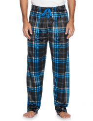 Ashford & Brooks Men's Mink Fleece Sleep Lounge Pajama Pants - Blue/Black Plaid