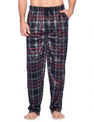 Ashford & Brooks Men's Mink Fleece Sleep Lounge Pajama Pants - Black Grey Plaid