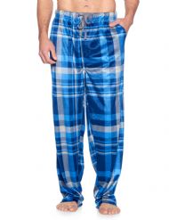 Ashford & Brooks Men's Mink Fleece Sleep Lounge Pajama Pants - Navy Grey Plaid